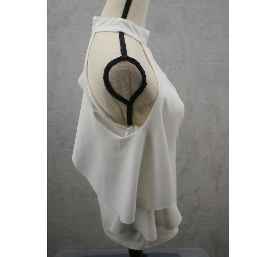 H&M White Halter Neck Ruffle Cold Shoulder Top Mock Neck Blouse Size Medium - Picture 6 of 9